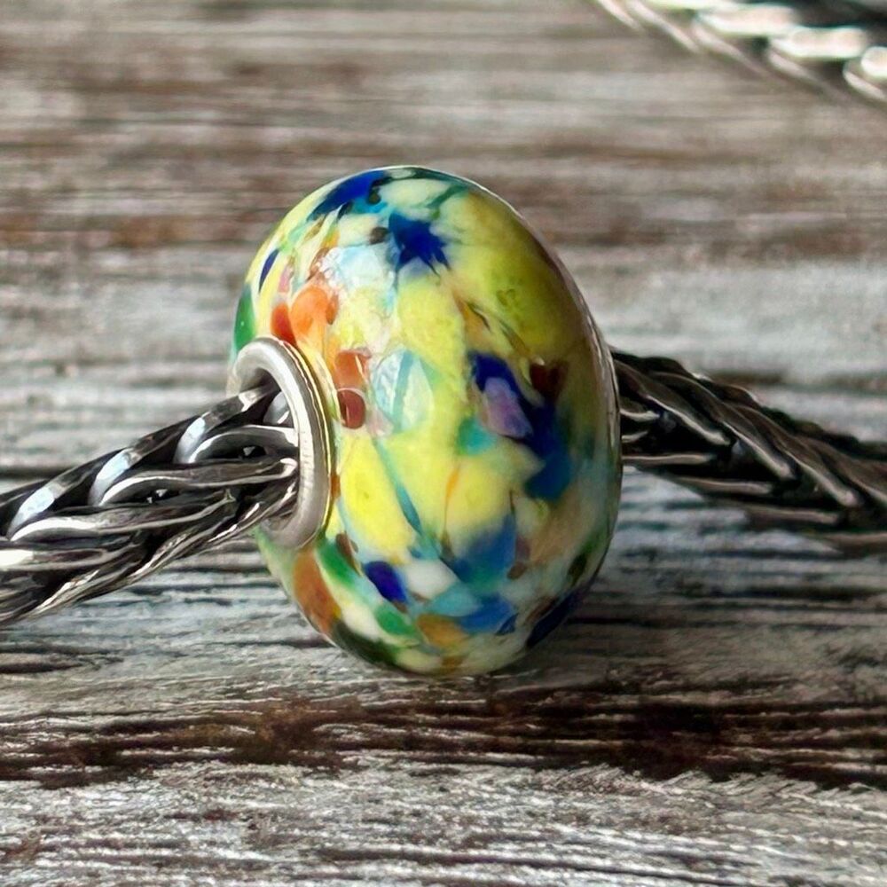 TROLLBEADS TrollStone Colorful Mosaic Confetti NEW LAA 925S Green Blue Yellow